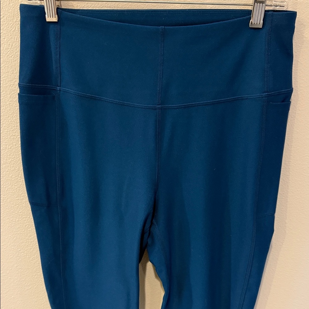 High Waist Blue Leggings with Mesh